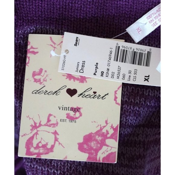 Y2K Derek Heart Vintage Purple Sweater Dress Juniors Size XL Crocheted Boho Heat - Picture 9 of 14
